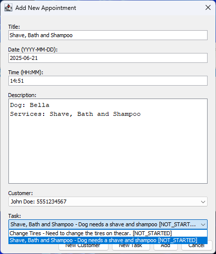 Screenshot of Add Appointment function